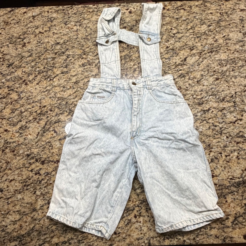 Vintage Not Guilty Boy Acid Wash Denim Shortalls Kids Size 7 Blue 90s Overalls
